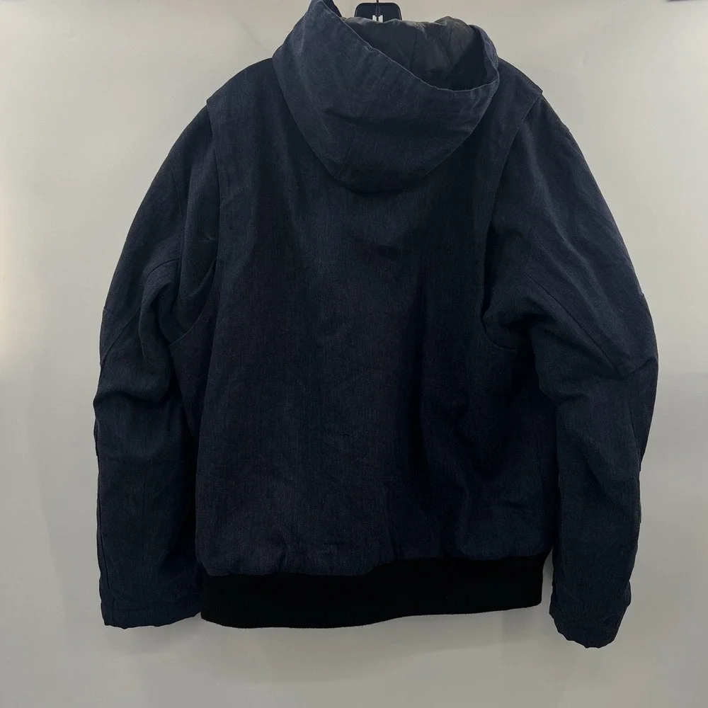 Walls Heavyweight Work Jacket Mens L Hooded Lined Quilted Pockets Navy Blue EUC